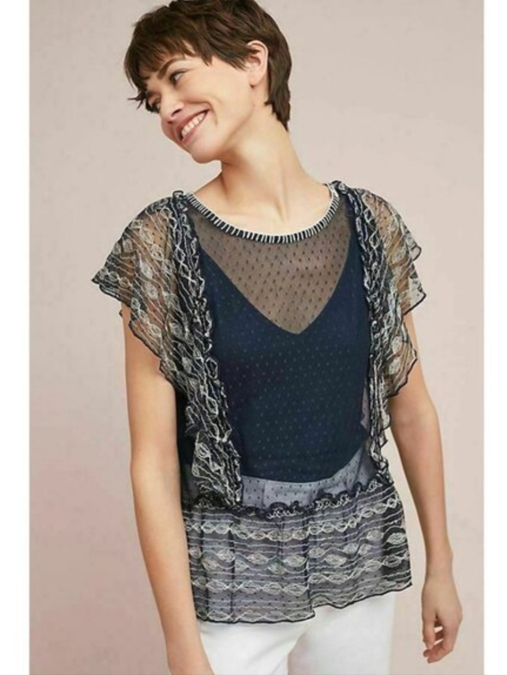 Anthropologie Meadow Rue Lace Polka Dot Sheer Blouse XL - Picture 11 of 16